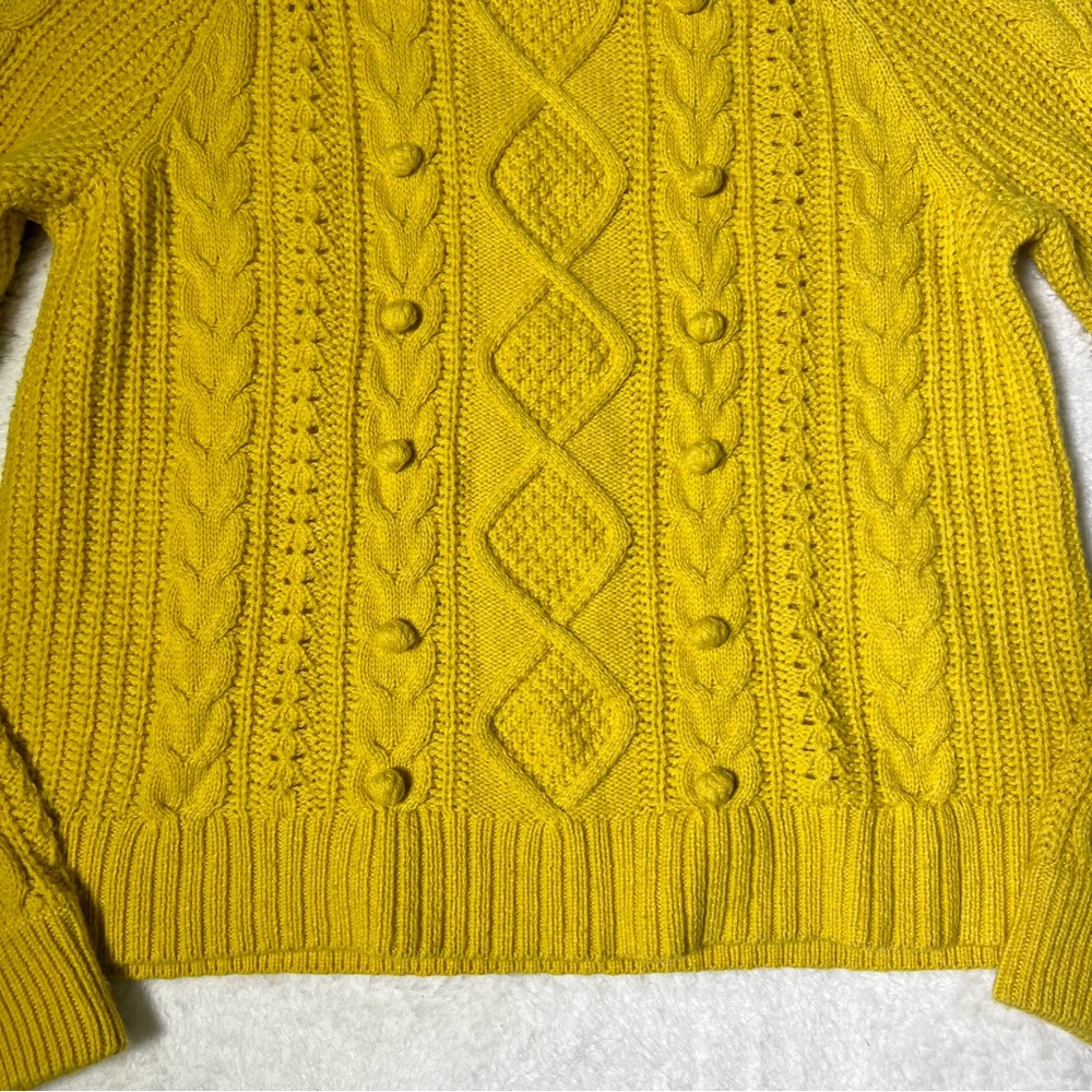 J. Crew Mustard Yellow Pom-Pom Cable Knit Sweater - Picture 6 of 14